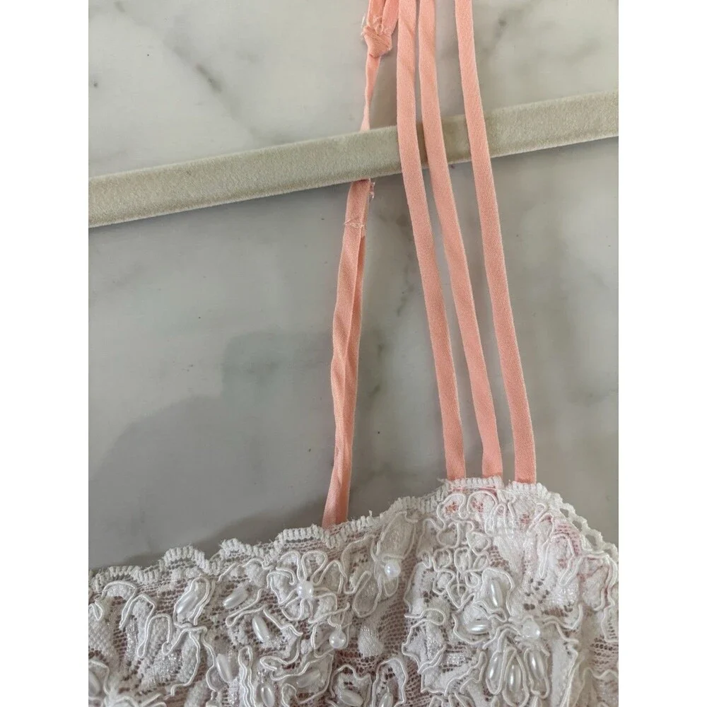 Blossom Intimates Peach Babydoll Chemise Lace & Pearl Embellished Size S